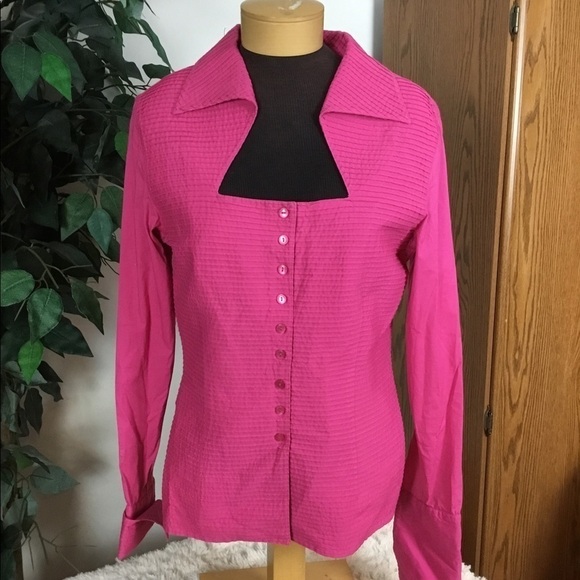 Ravel Large brighter pink cut out neckline long sleeve button down - Picture 1 of 14